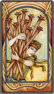The Ten of Wands from the Fenestra Tarot