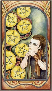 The Seven of Pentacles from the Fenestra Tarot