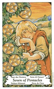 The Seven of Pentacles from the Hanson Roberts Tarot